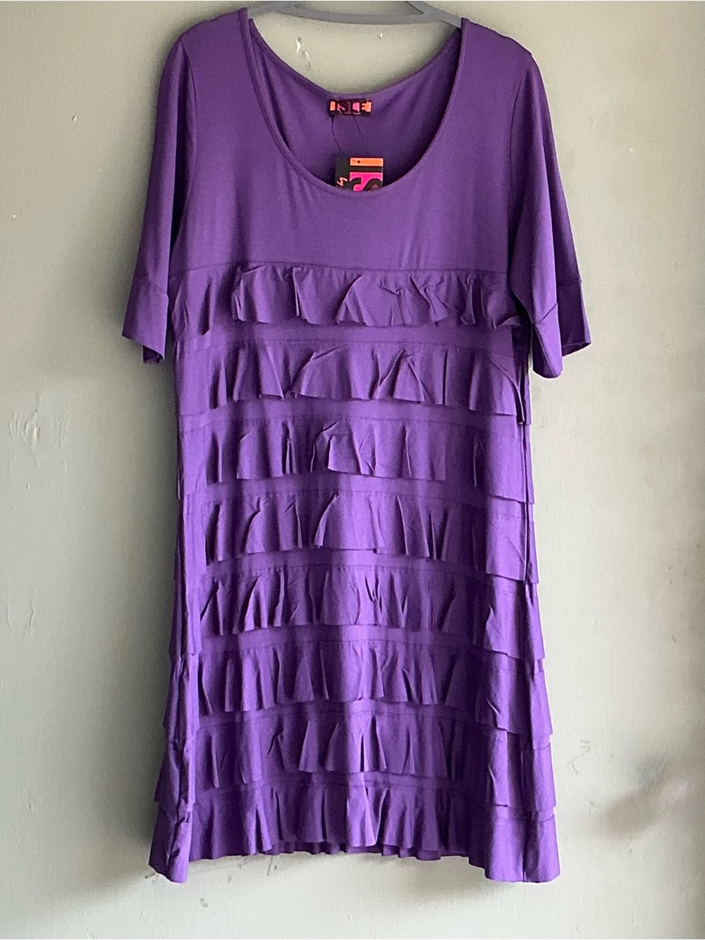 Cha Cha Purple Ruffle Tiered Short-Sleeve Dress Tunic